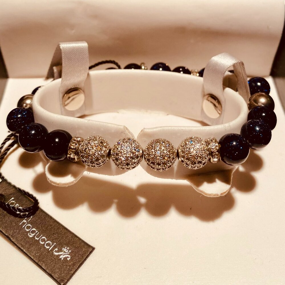 Joseph Nogucci Black Bead & Rhinestone Stretch Bracelet w/box NWT